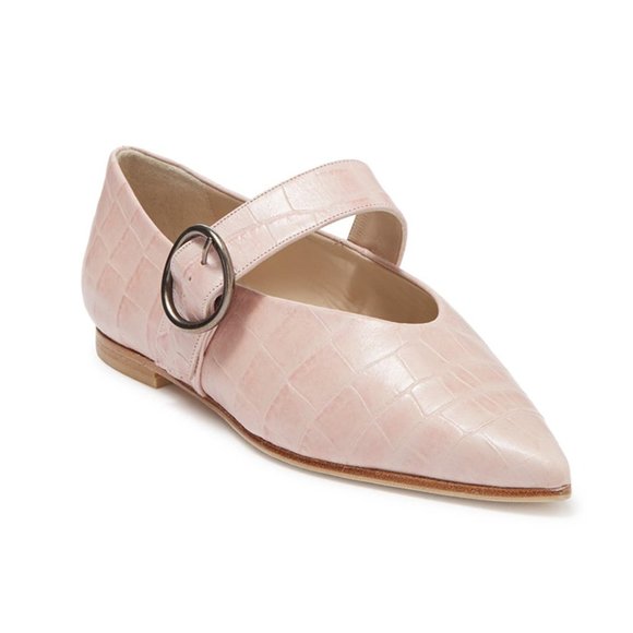 Freda Salvador Shoes - NEW Freda Salvador Ivy Mary Jane Flats Pointed Toe Embossed Leather Pink Croc 8